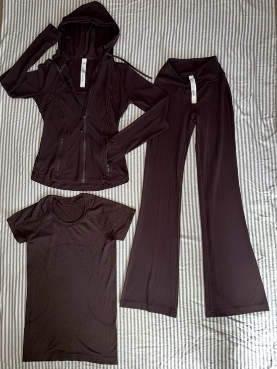 lululemon athletica Other - Lululemon 3-Piece Brown Activewear Set Define Hoodie, Flare Pants & Swiftly Tee!